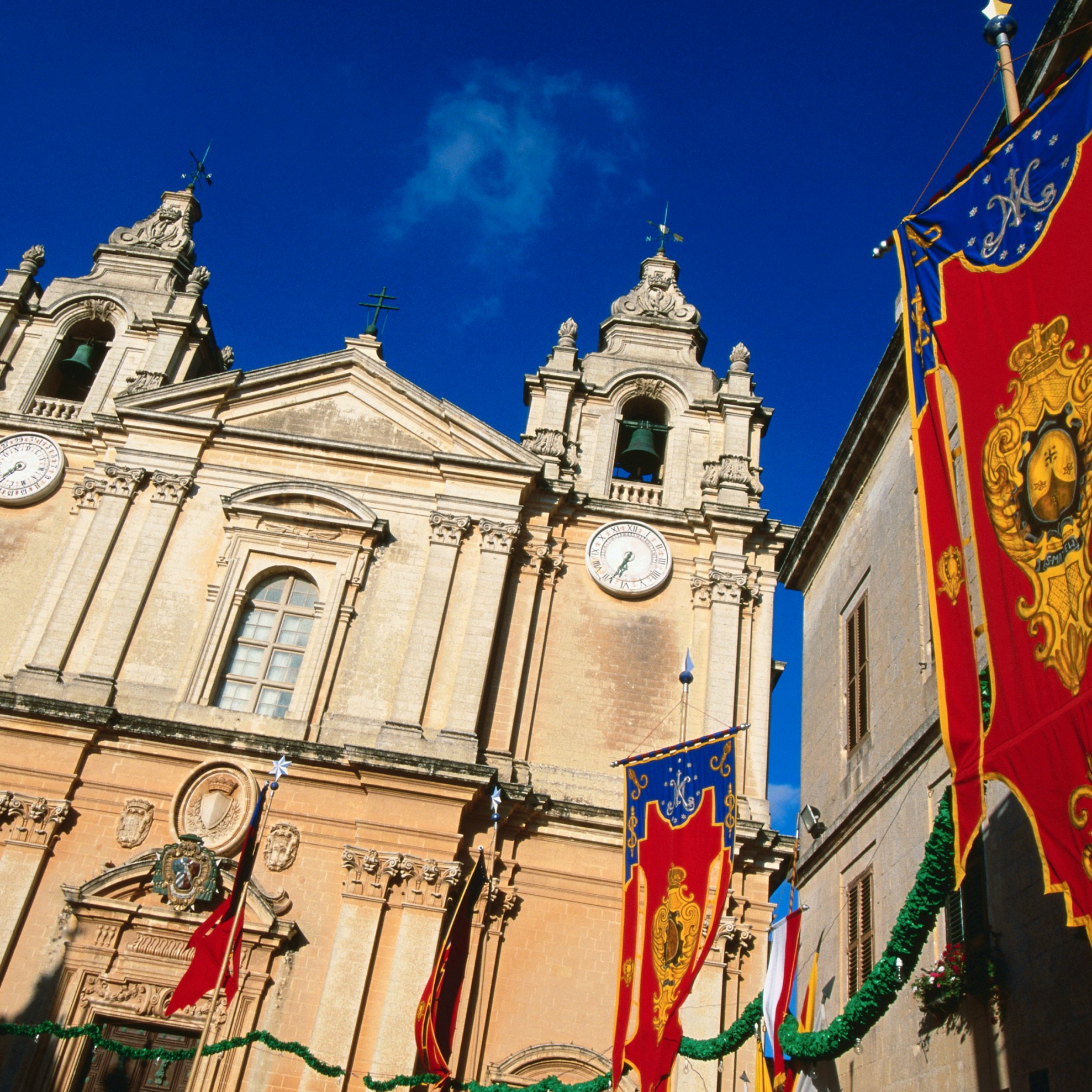 Feast Day banners outside St Paul's Cathedral.