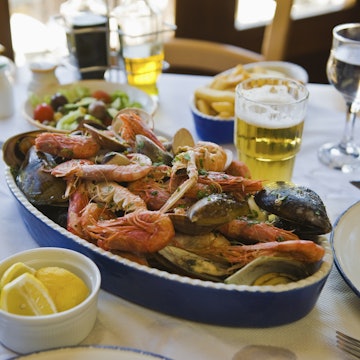 Mixed seafood on restaurant table