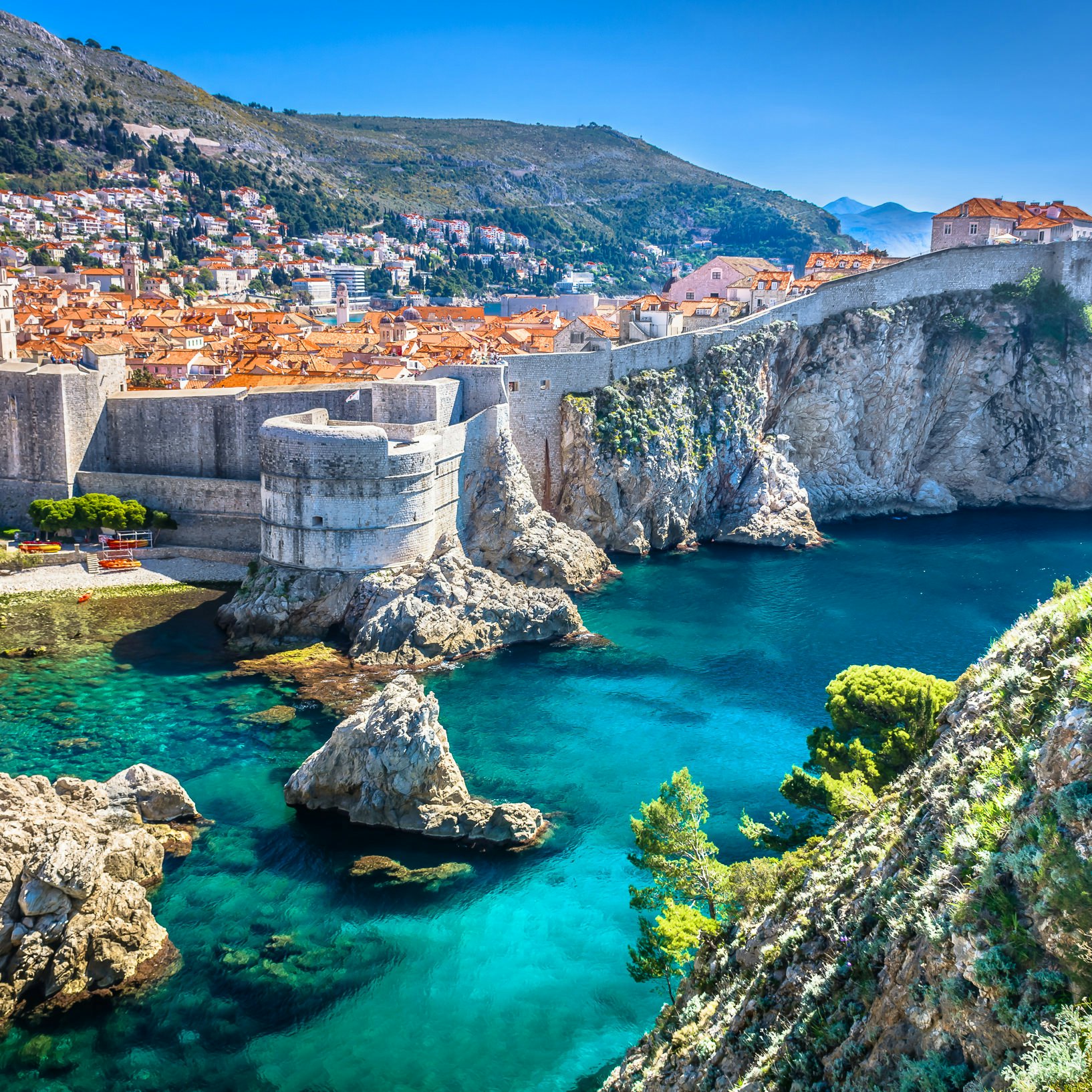 High angle of Dubrovnik's old town and coastal region.